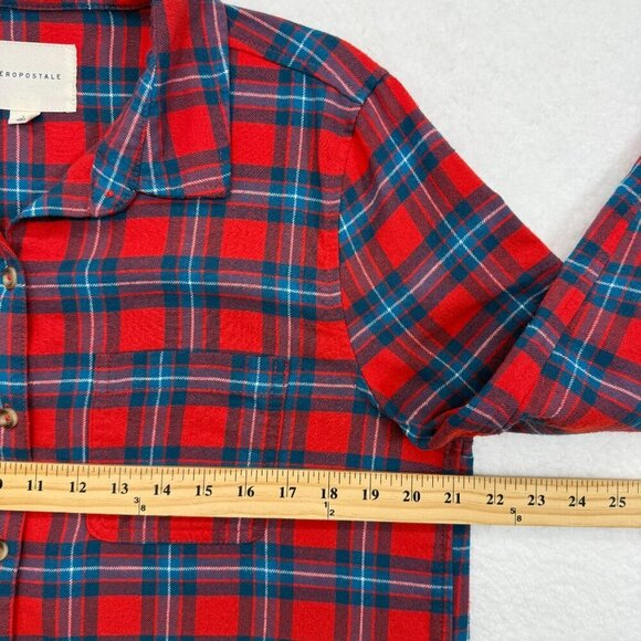 Aeropastale Plaid Flannel Shirt Button Up Cabin Grunge Red Blue Womens L - Picture 10 of 12